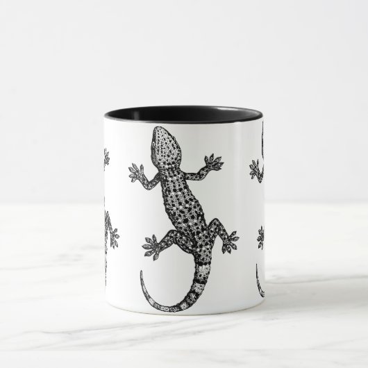 GECKO LIZARD ILLUSTRATION IN SCHWARZ UND WEISS TASSE (Zentrum)