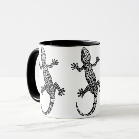 GECKO LIZARD ILLUSTRATION IN SCHWARZ UND WEISS TASSE (Vorderseite Links)