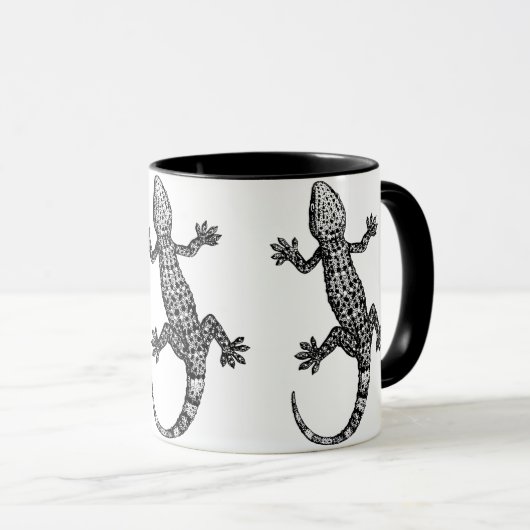 GECKO LIZARD ILLUSTRATION IN SCHWARZ UND WEISS TASSE (VorderseiteRechts)