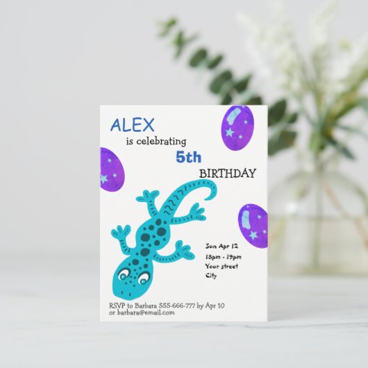 Gecko Lizard Kindergeburtstag Party Card Einladung (Stehend Vorderseite)