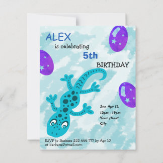 Gecko Lizard Kindergeburtstag Party Card Einladung