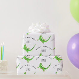 Gecko Lizard Reptile Birthday Individuelle Name Geschenkpapier