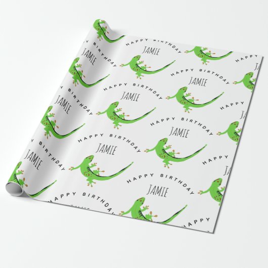 Gecko Lizard Reptile Birthday Individuelle Name Geschenkpapier (Ungerollt)