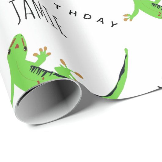 Gecko Lizard Reptile Birthday Individuelle Name Geschenkpapier (Rolleneckpunkt)