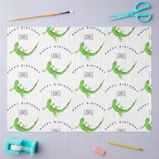 Gecko Lizard Reptile Birthday Individuelle Name Seidenpapier (Basteln)