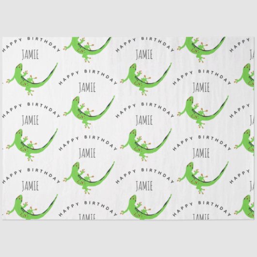 Gecko Lizard Reptile Birthday Individuelle Name Seidenpapier (Vorderseite)
