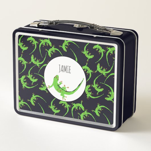 Gecko Lizard Reptile Muster Metall Brotdose (Rückseite)