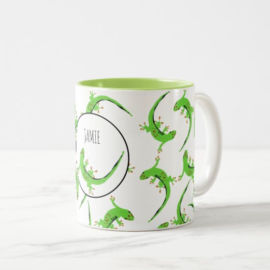 Gecko Lizard Reptile Muster Zweifarbige Tasse (VorderseiteRechts)