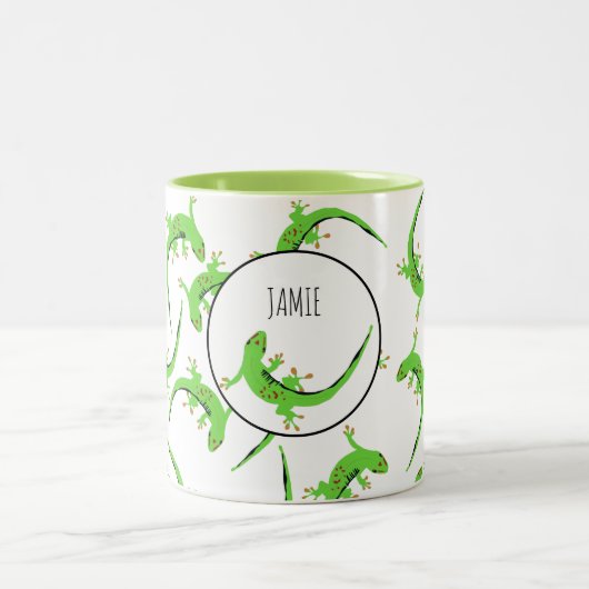 Gecko Lizard Reptile Muster Zweifarbige Tasse (Mittel)