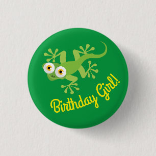 Gecko Lizards Birthday Girl Party Niedlich Kids Bu Button