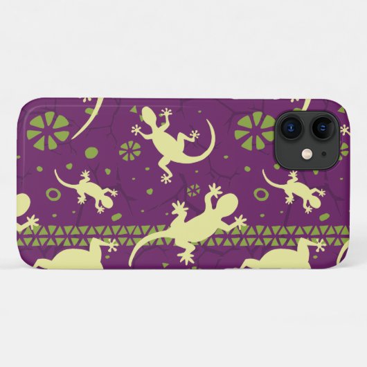 Gecko Lizards Ethnic Lila Green Pattern Case-Mate iPhone Hülle (Rückseite (Horizontal))