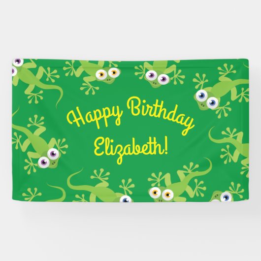 Gecko Lizards Geburtstagsparty Niedlich Kids Banner (Horizontal)