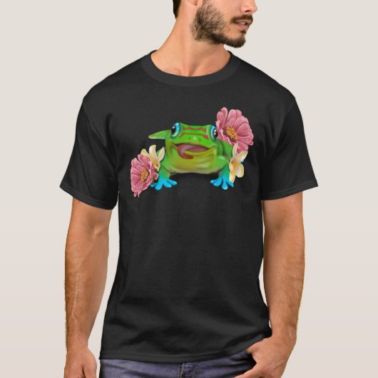 Gecko mit Blume T-Shirt (Vorderseite)