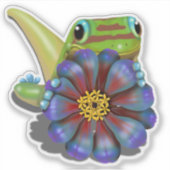 Gecko mit Zinnia-Blume Aufkleber (Vorderseite)