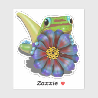 Gecko mit Zinnia-Blume Aufkleber