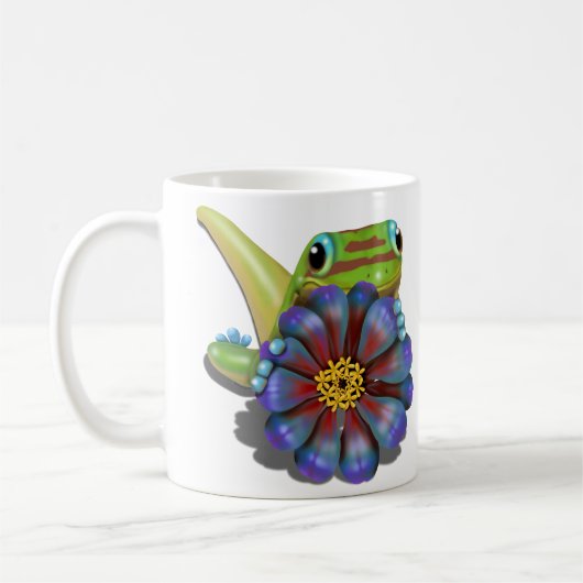 Gecko mit Zinnia-Blume Kaffeetasse (Links)