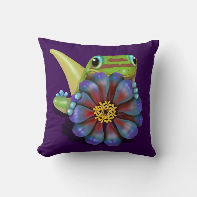 Gecko mit Zinnia-Blume Kissen (Vorderseite)