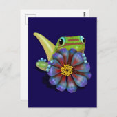 Gecko mit Zinnia-Blume Postkarte (Vorne/Hinten)