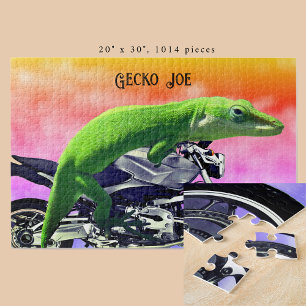 Gecko Motorrad-Fahrer rosa Horizont Name 20x30 hin Puzzle