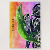 Gecko Motorrad-Fahrer rosa Horizont Name 20x30 hin Puzzle (Vertikal)