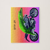 Gecko Motorrad-Fahrer rosa Horizont Name 8x10 hinz Puzzle (Vertikal)