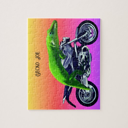 Gecko Motorrad-Fahrer rosa Horizont Name 8x10 hinz Puzzle (Vertikal)