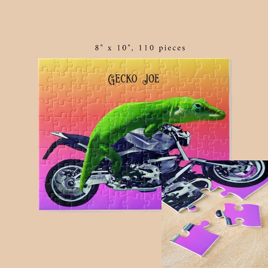 Gecko Motorrad-Fahrer rosa Horizont Name 8x10 hinz Puzzle