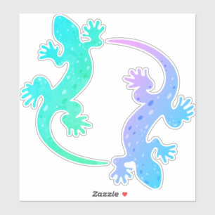 Gecko-Paar Aqua Lila Grün Blau Custom-Cut-Vinyl Aufkleber