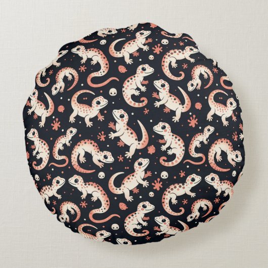 Gecko Pattern Rundes Kissen (Rückseite)