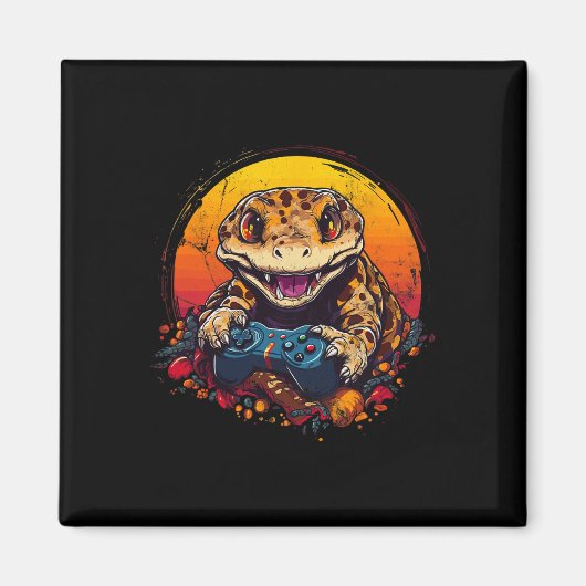 Gecko Playing Video Game Lizard & amp; Reptiles Ga Magnet (Vorne)