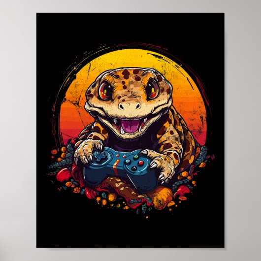 Gecko Playing Video Game Lizard & amp; Reptiles Ga Poster (Vorne)