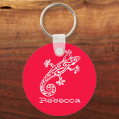 Gecko Reptil weiß und rot Schlüsselanhänger (Vorderseite)