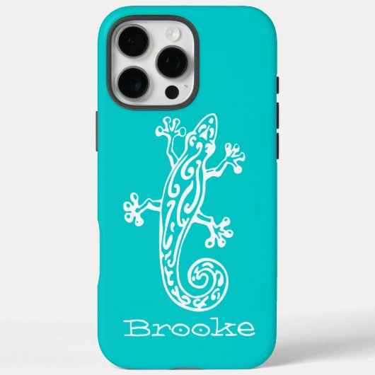 Gecko reptile white & aqua name Case-Mate iPhone hülle (Rückseite)