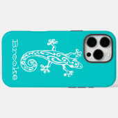 Gecko reptile white & aqua name Case-Mate iPhone hülle (Rückseite (Horizontal))