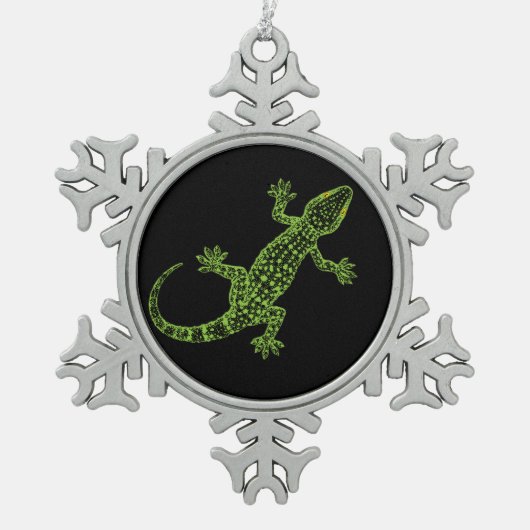 Gecko Schneeflocken Zinn-Ornament (Vorderseite)