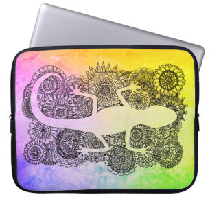 Gecko sitzt auf Blumen Mandala Laptopschutzhülle
