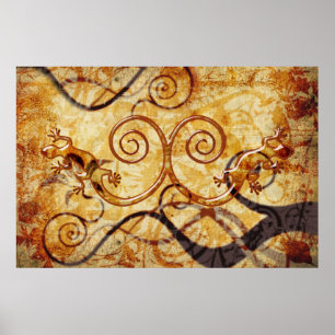 Gecko Spiral Zwillinge - Vintage Grunge Stil Poster