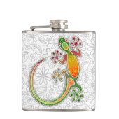 Gecko-Stammes- Kunst-mit Blumenflaschen Flachmann (Vorderseite)