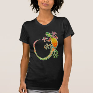 Gecko-Stammes- mit Blumenkunst T-Shirt