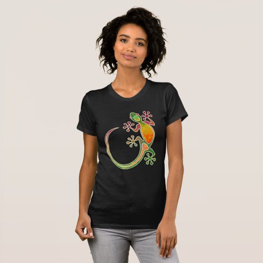 Gecko-Stammes- mit Blumenkunst T-Shirt (Vorne ganz)