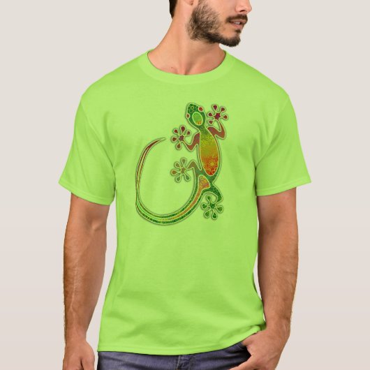 Gecko-Stammes- mit Blumenkunst T-Shirt (Vorderseite)