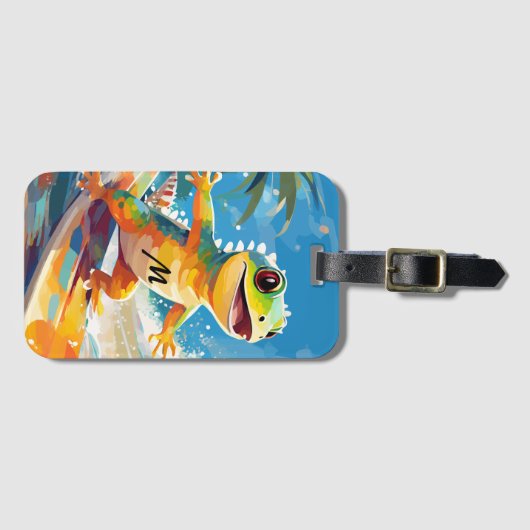 Gecko surfen und die Wellen reiten Gepäckanhänger (Vorderseite (Horizontal))