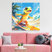Gecko surfen und die Wellen reiten Leinwanddruck (Insitu (Wohnzimmer))