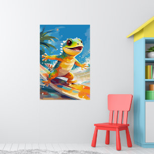 Gecko surfen und die Wellen reiten Poster