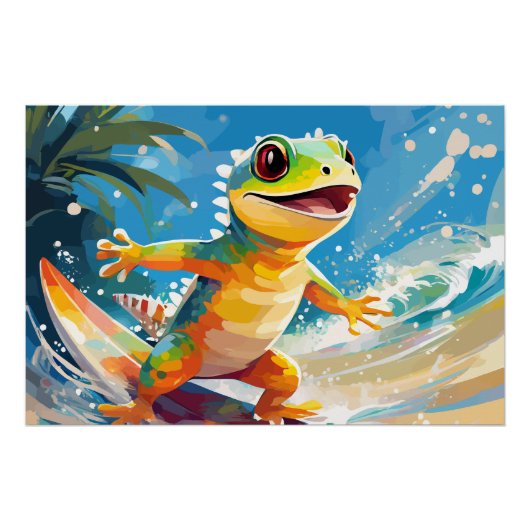 Gecko surfen und die Wellen reiten Poster (Vorderseite)