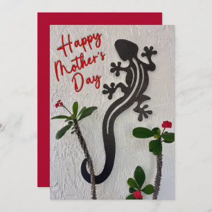 Gecko und Rote Blume glücklicher Muttertag Feiertagskarte