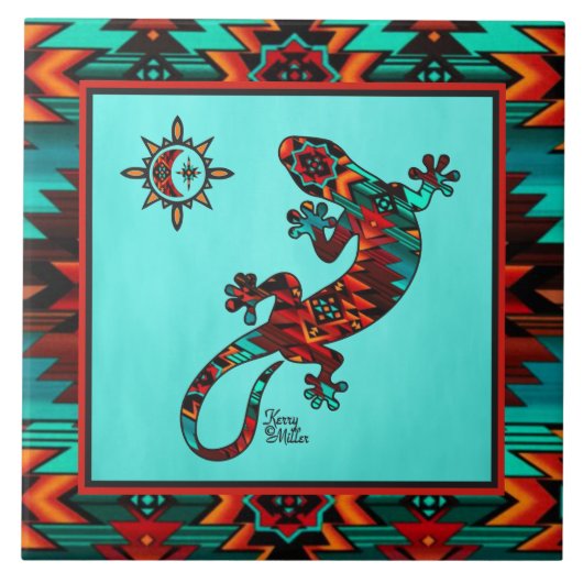 Gecko und Sun Keramik Tile Fliese (Vorderseite)