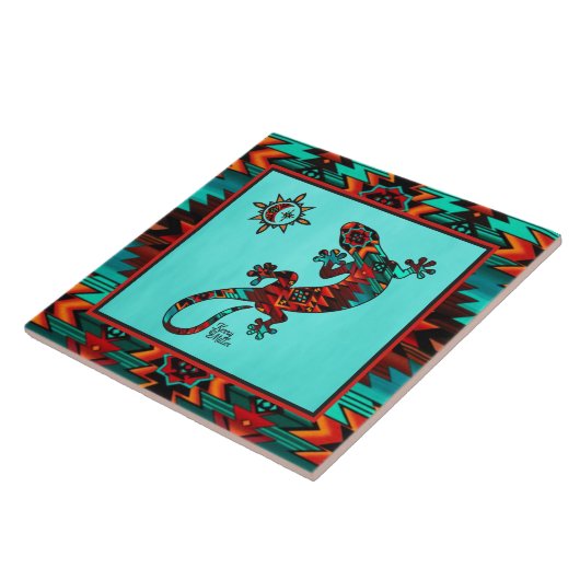 Gecko und Sun Keramik Tile Fliese (Seite)