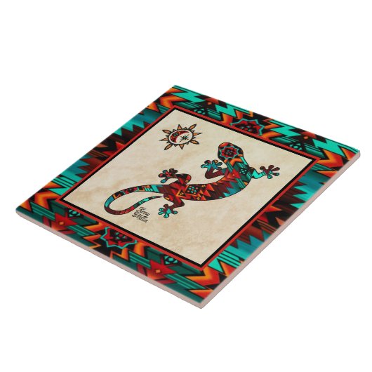 Gecko und Sun Keramik Tile Fliese (Seite)