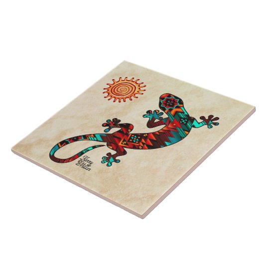 Gecko und Sun Keramik Tile Fliese (Seite)